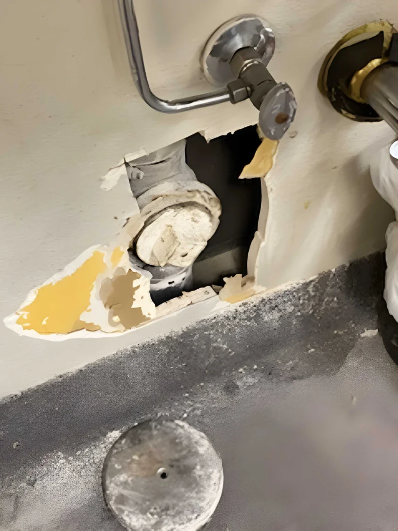 Bathroom toilet shut off valve with water damage